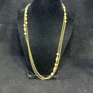 VTG Monet Single Strand Gold Tone And Faux Pearl Flapper Chain Necklace (3177)